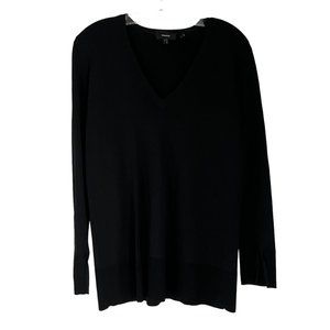 Theory Britona Solid Black V-Neck Long Sleeve Slit Cuff Tunic Sweater Petite P